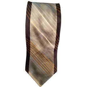 Giorgio Rossini Extra Long Silk Tie Mens Silver Brown Gold Striped Paisley XL